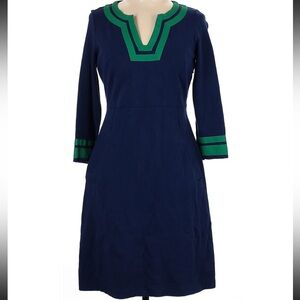 Lands End Ponte Preppy Knit Dress 4P petite navy blue green stretch